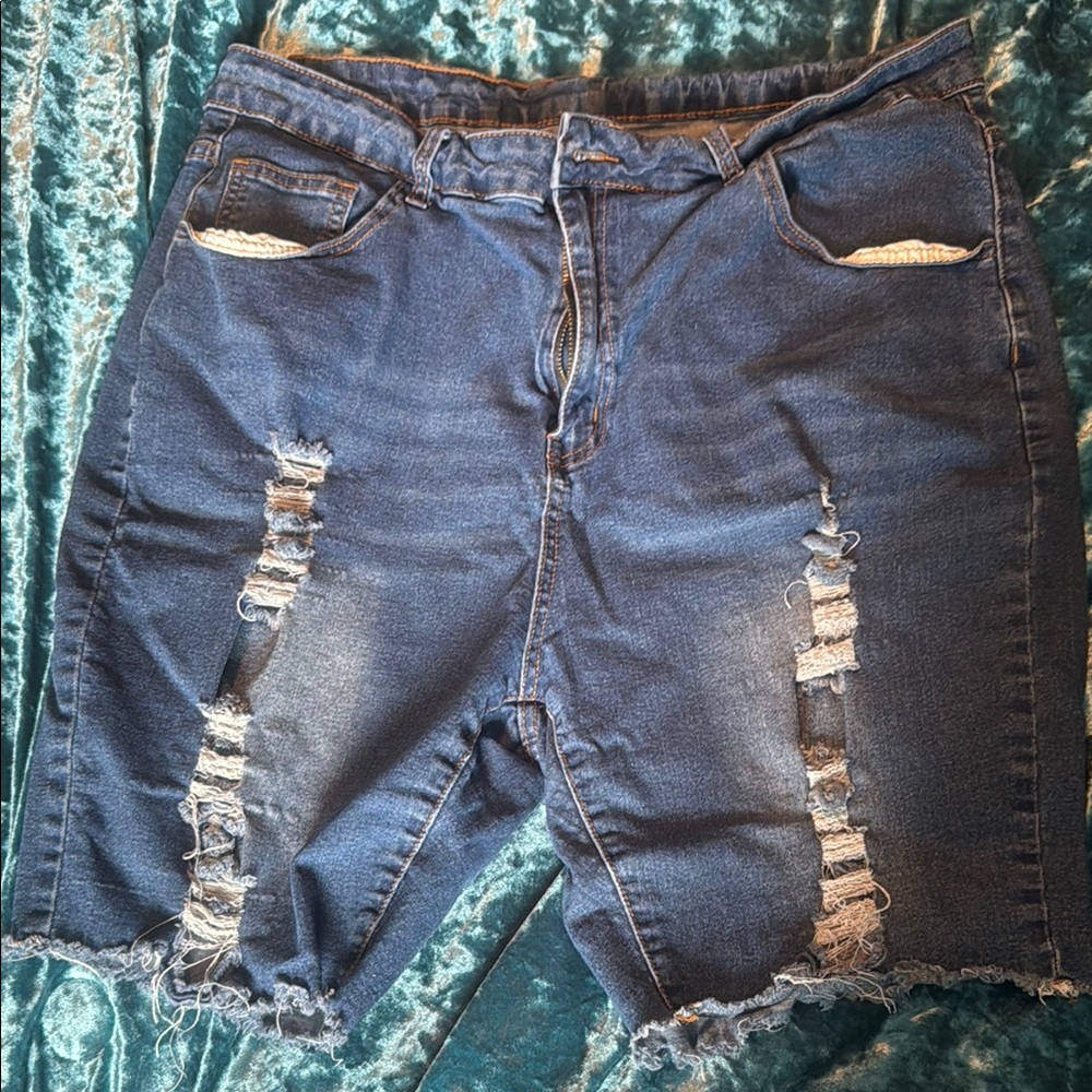 SHEIN Blue Distressed Jean Shorts